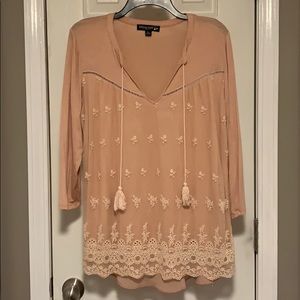 Women’s Top with Embroidered Sheer Overlay